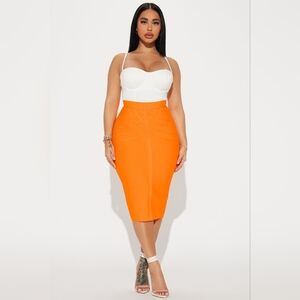Fashion Nova NICKI Neon Orange Bandage Midi Skirt